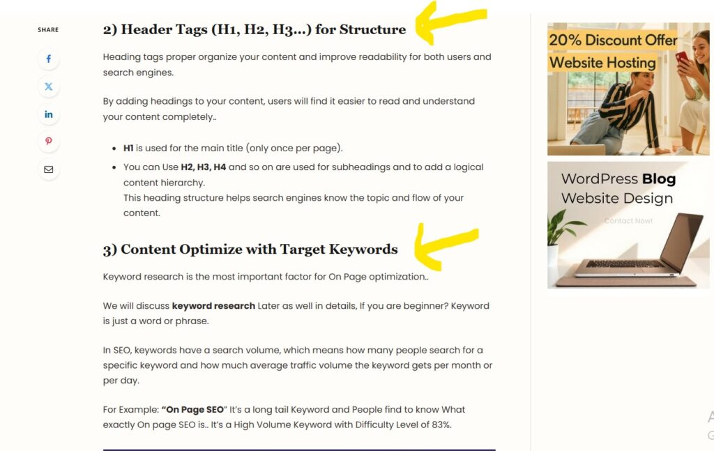 Heading tags in On Page SEO