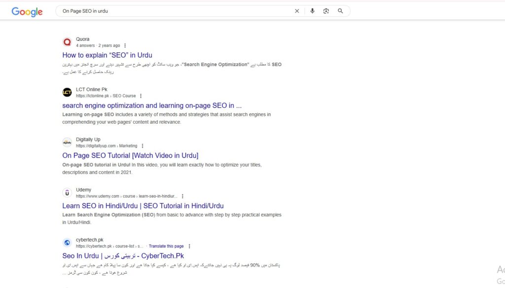 On Page SEO in Urdu Top 10 Ranking 2025