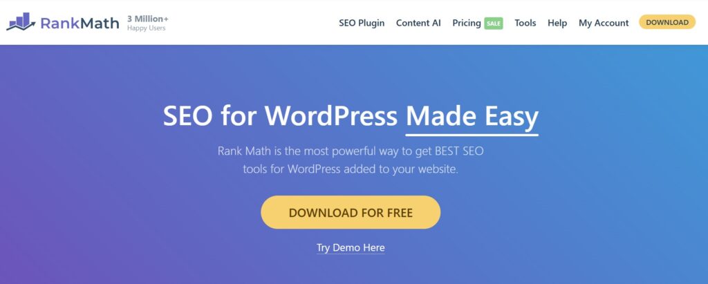 Rank Math tool for SEO