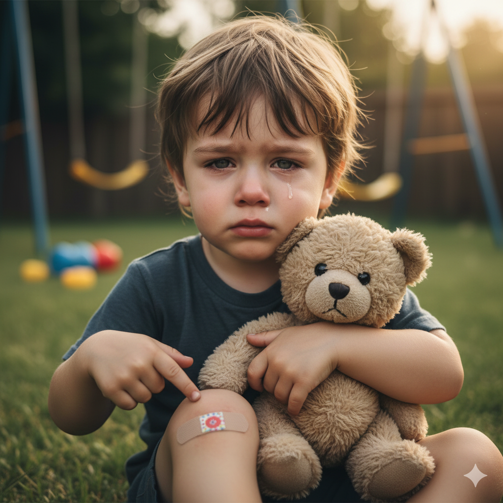 Children Sad Face After Injury Prompt